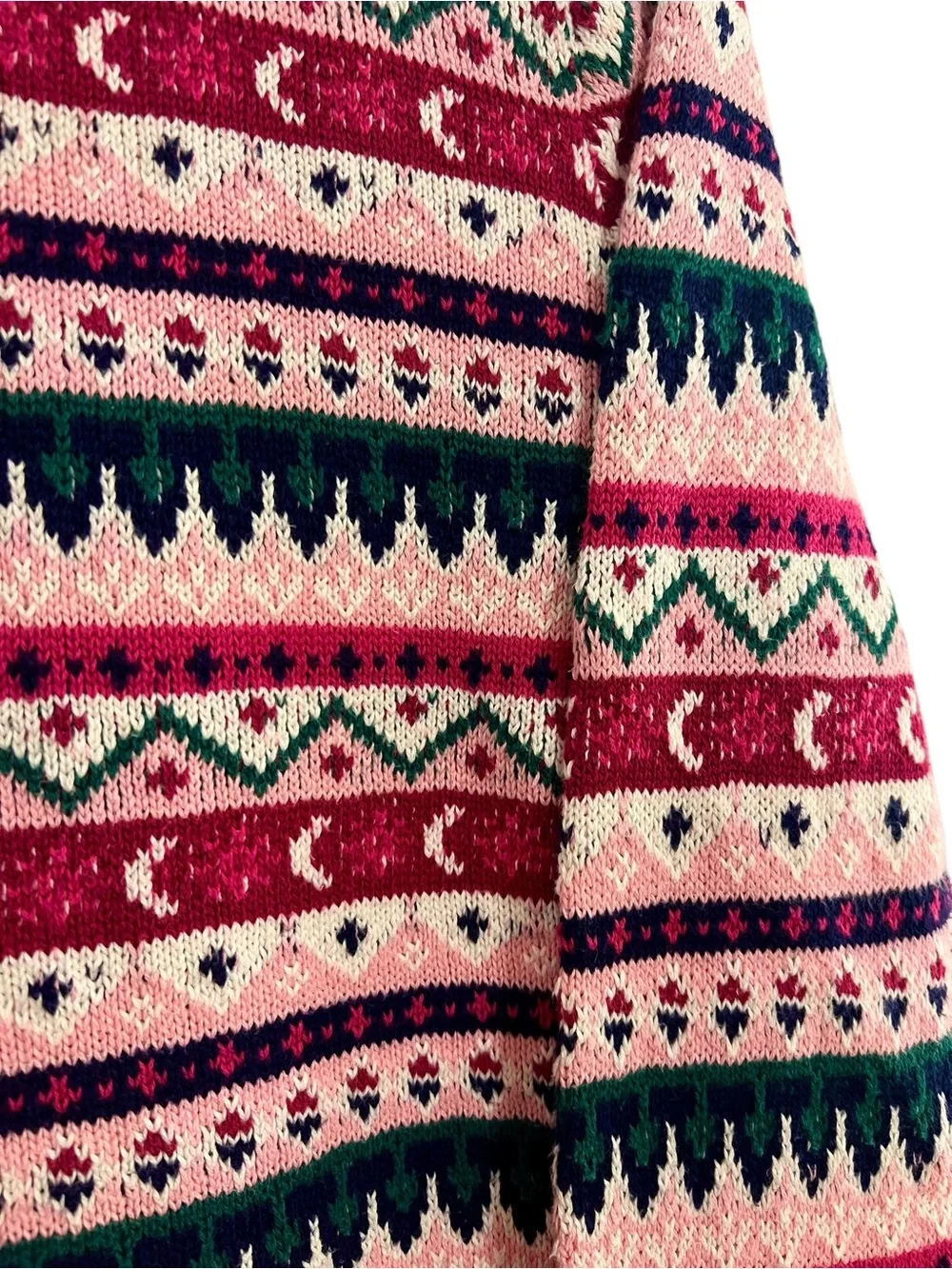 J. Crew Pink & Green Fair Isle Cotton Crewneck Sweater